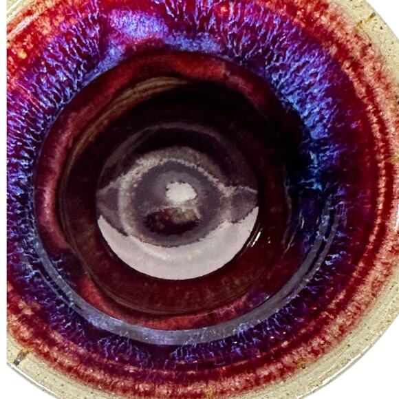 Hand Crafted Pottery Wine Glass 7.5" Brown Bright Blue Glaze-Excellent! - Picture 4 of 7